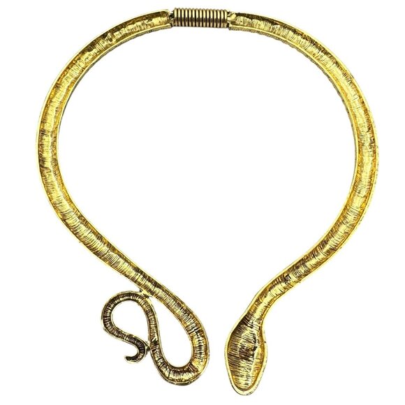 Egyptian Revial Faux Turquoise Rhinestone Gold Snake Collar Statement Necklace - Picture 4 of 5